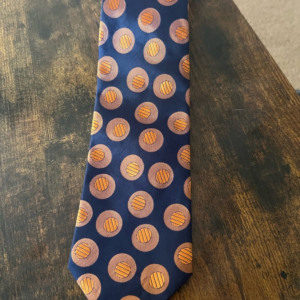 Navy and Orange Polka Dot Tie Tie Romeo Gigli basketball theme tie
